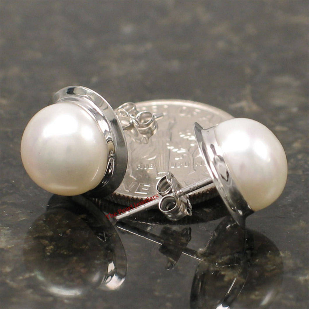 AAA 9–9.5 mm High Luster White Cultured Pearl Encircle Stud Earrings –White Gold