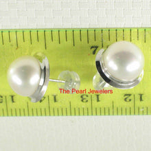 Load image into Gallery viewer, AAA 9–9.5 mm High Luster White Cultured Pearl Encircle Stud Earrings –White Gold