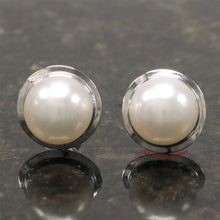 Load image into Gallery viewer, AAA 9–9.5 mm High Luster White Cultured Pearl Encircle Stud Earrings –White Gold