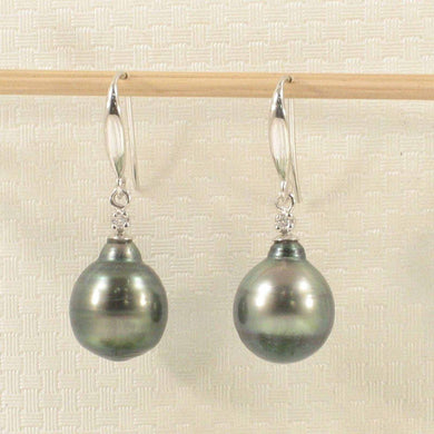 Exotic Tahitian Pearl Hook Earrings – 14k White Gold & Diamonds