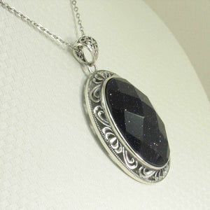 Faceted Oval Blue Sandstone Pendant