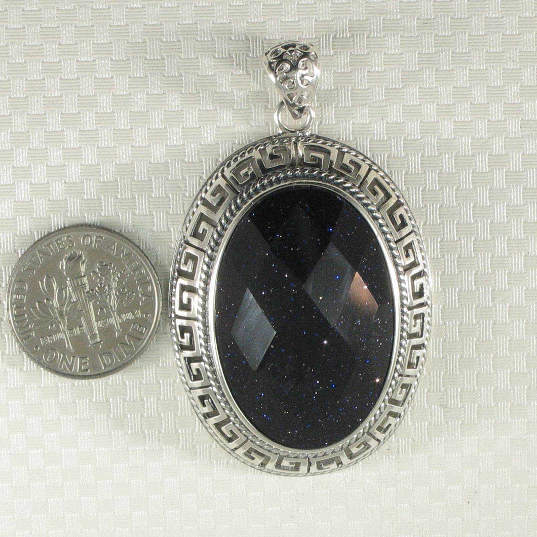 Faceted Oval Blue Sandstone Pendant