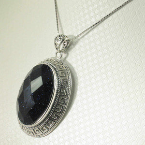 Faceted Oval Blue Sandstone Pendant
