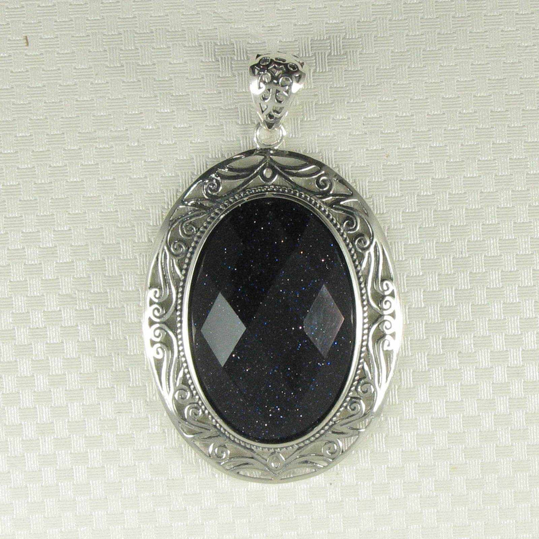 Faceted Oval Blue Sandstone Pendant