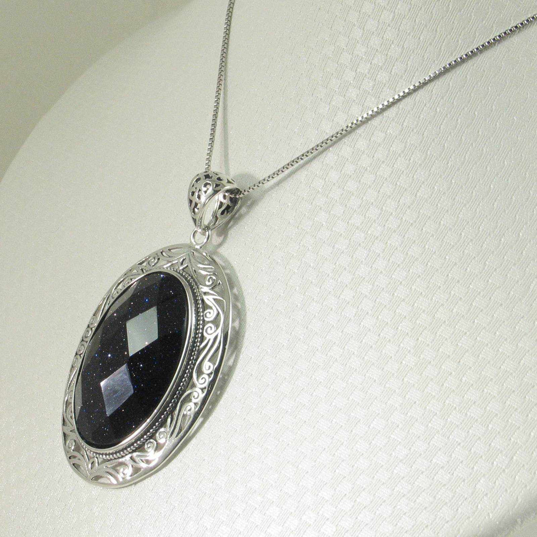 Faceted Oval Blue Sandstone Pendant
