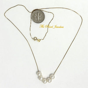 Floating Five Pearl Necklace in 14k Yellow Gold