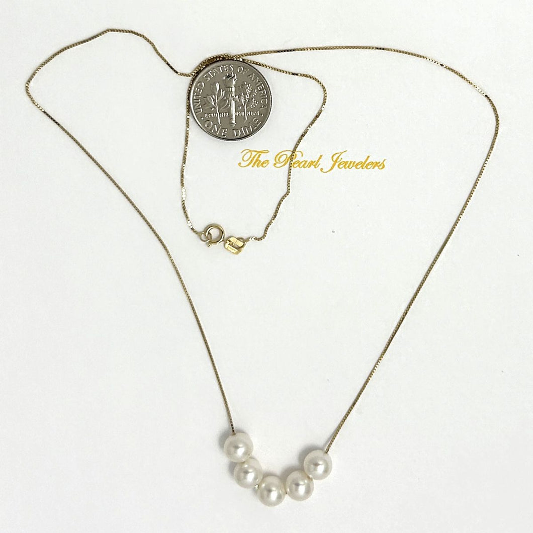 Floating Five Pearl Necklace in 14k Yellow Gold