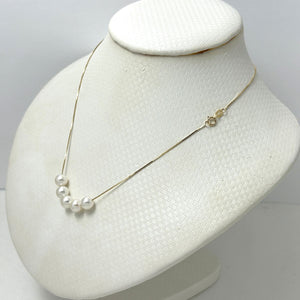 Floating Five Pearl Necklace in 14k Yellow Gold