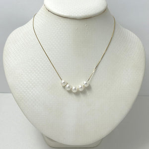 Floating Five Pearl Necklace in 14k Yellow Gold