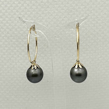 Load image into Gallery viewer, Flower Cup Tahitian Pearl Hoop Earrings – 14k Yellow Gold