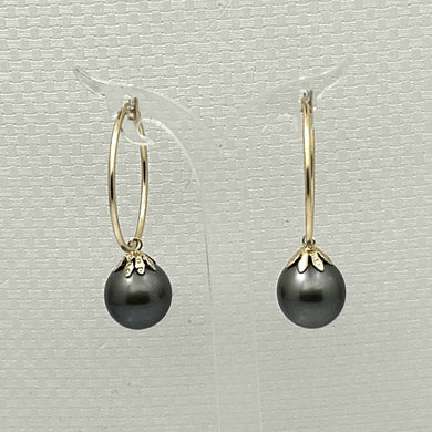Flower Cup Tahitian Pearl Hoop Earrings – 14k Yellow Gold