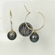 Load image into Gallery viewer, Flower Cup Tahitian Pearl Hoop Earrings – 14k Yellow Gold