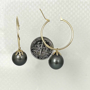 Flower Cup Tahitian Pearl Hoop Earrings – 14k Yellow Gold