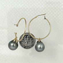 Load image into Gallery viewer, Flower Cup Tahitian Pearl Hoop Earrings – 14k Yellow Gold