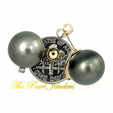 Load image into Gallery viewer, Genuine Tahitian Pearl Diamond Stud Earrings – 14k Yellow Gold