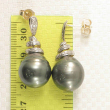 Load image into Gallery viewer, Genuine Diamond &amp; Black Tahitian Pearl 14k Yellow Gold Dangle Earrings