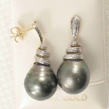 Load image into Gallery viewer, Genuine Diamond &amp; Black Tahitian Pearl 14k Yellow Gold Dangle Earrings