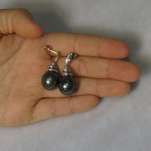 Load image into Gallery viewer, Genuine Diamond &amp; Black Tahitian Pearl 14k Yellow Gold Dangle Earrings