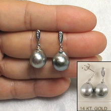 Load image into Gallery viewer, Genuine Diamonds &amp; Tahitian Pearl Dangle Earrings – 14k White Gold
