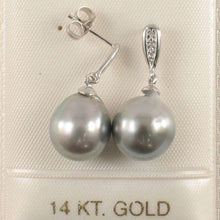 Load image into Gallery viewer, Genuine Diamonds &amp; Tahitian Pearl Dangle Earrings – 14k White Gold