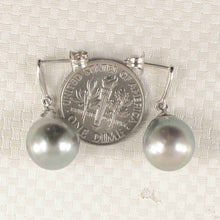 Load image into Gallery viewer, Genuine Diamonds &amp; Tahitian Pearl Dangle Earrings – 14k White Gold