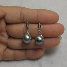 Load image into Gallery viewer, Genuine Diamonds &amp; Tahitian Pearl Dangle Earrings – 14k White Gold