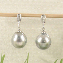 Load image into Gallery viewer, Genuine Diamonds &amp; Tahitian Pearl Dangle Earrings – 14k White Gold
