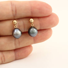 Load image into Gallery viewer, Genuine Tahitian Pearl Drop Stud Earrings – 14k Yellow Gold