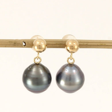 Genuine Tahitian Pearl Drop Stud Earrings – 14k Yellow Gold
