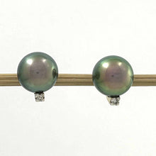 Load image into Gallery viewer, Glorious Tahitian Pearl Diamond Stud Earrings – 14k Yellow Gold
