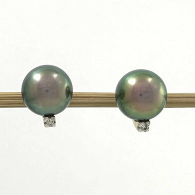 Glorious Tahitian Pearl Diamond Stud Earrings – 14k Yellow Gold