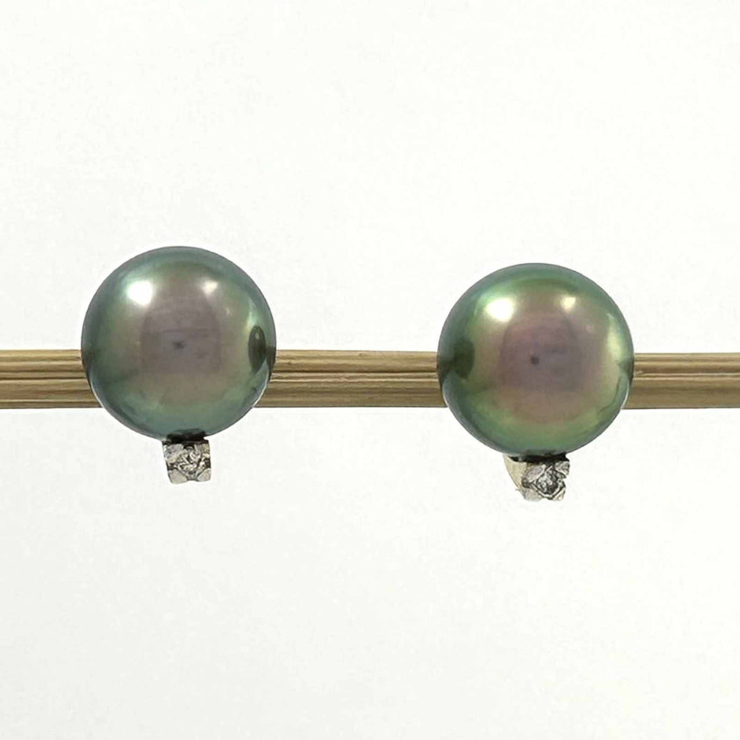 Glorious Tahitian Pearl Diamond Stud Earrings – 14k Yellow Gold