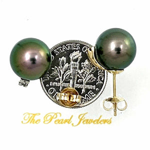 Glorious Tahitian Pearl Diamond Stud Earrings – 14k Yellow Gold