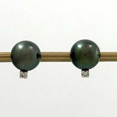 Glorious Tahitian Pearl Diamond Stud Earrings – 14k Yellow Gold