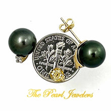 Load image into Gallery viewer, Glorious Tahitian Pearl Diamond Stud Earrings – 14k Yellow Gold