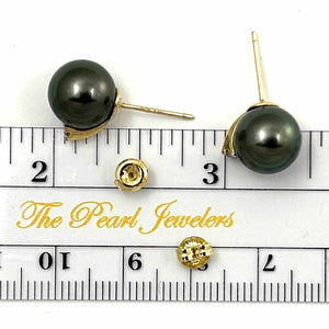 Glorious Tahitian Pearl Diamond Stud Earrings – 14k Yellow Gold