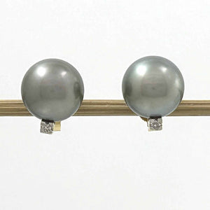 Glorious Tahitian Pearl Diamond Studs – 14k Yellow Gold
