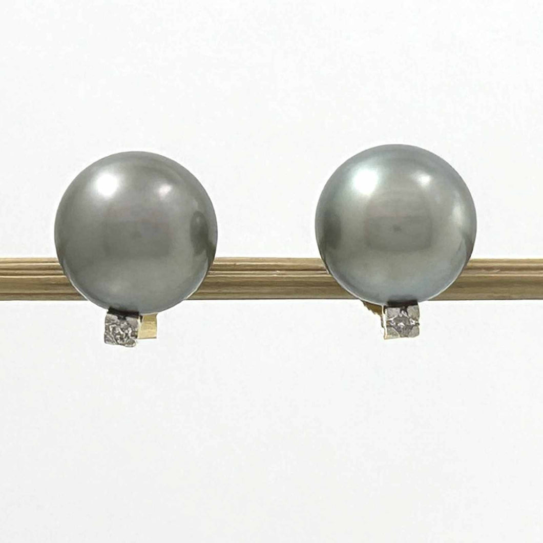 Glorious Tahitian Pearl Diamond Studs – 14k Yellow Gold