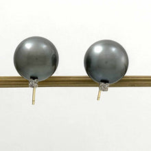 Load image into Gallery viewer, Glorious Tahitian Pearl Diamond Studs – 14k Yellow Gold