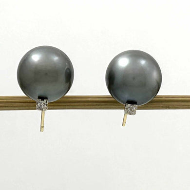 Glorious Tahitian Pearl Diamond Studs – 14k Yellow Gold