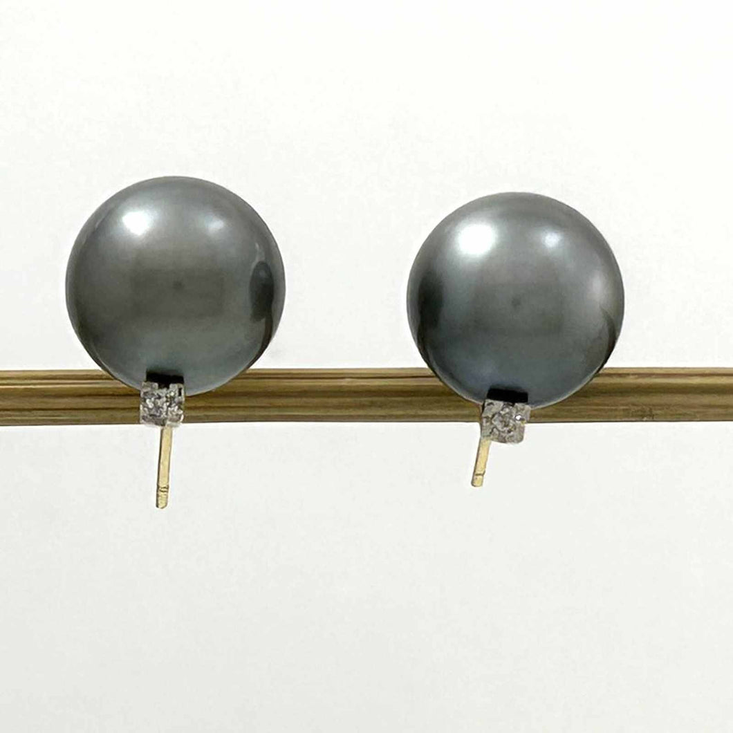 Glorious Tahitian Pearl Diamond Studs – 14k Yellow Gold