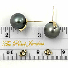 Load image into Gallery viewer, Glorious Tahitian Pearl Diamond Studs – 14k Yellow Gold