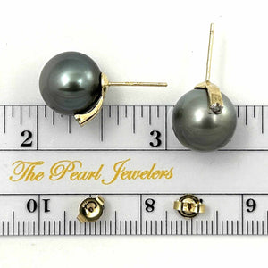 Glorious Tahitian Pearl Diamond Studs – 14k Yellow Gold