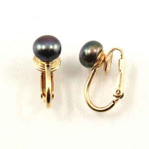 14k Gold-Filled Clip-On Black Freshwater Pearl Earrings