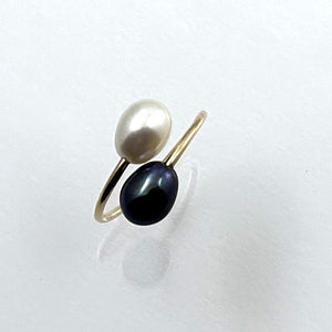 Gold-Filled Freshwater Pearl Two-Stone Bypass Ring