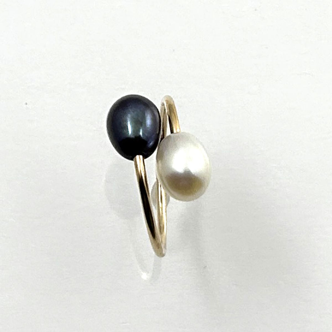 Gold-Filled Freshwater Pearl Two-Stone Bypass Ring