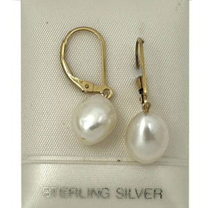 14k Gold Filled White Baroque Pearl Leverback Earrings