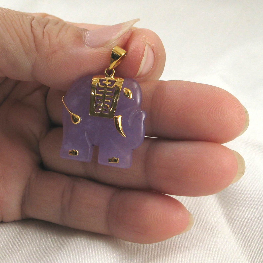 Gold Plated Lavender Jade Elephant Pendant