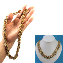 Load image into Gallery viewer, Three-Strand Golden-Green Keshi Pearl Necklace with Smoky Quartz