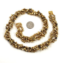 Load image into Gallery viewer, Three-Strand Golden-Green Keshi Pearl Necklace with Smoky Quartz